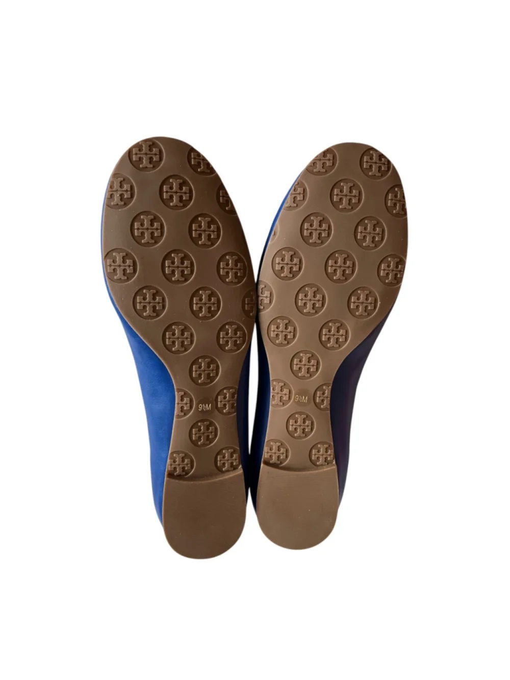Tory Burch Blue Nile Reva Mestico Gold Logo Ballet Flats Size 9.5